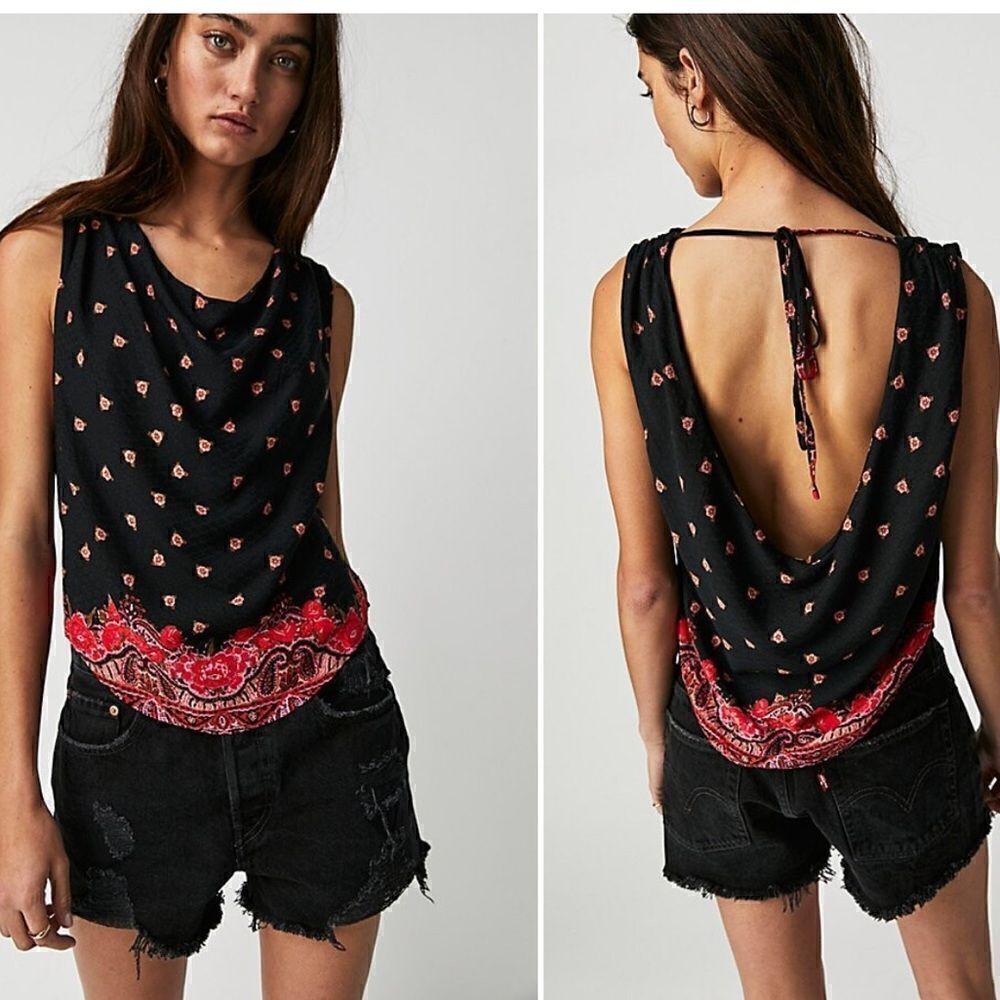 NWOT Free People Silas Cowlneck Top Drapey Relaxed Fit Exposed Back XS Viscose